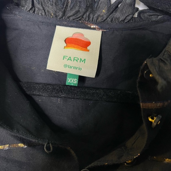 FARM RIO Metallic Stripe Ruffle Shirt In Black - Picture 5 of 8